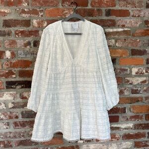 C/MEO Collective White Balloon Sleeve Tiered Mini Dress‎ Size M US 6